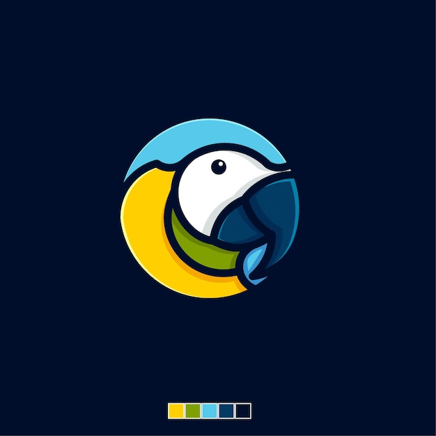 Plantilla de logotipo plano de icono de guacamayo de pájaro