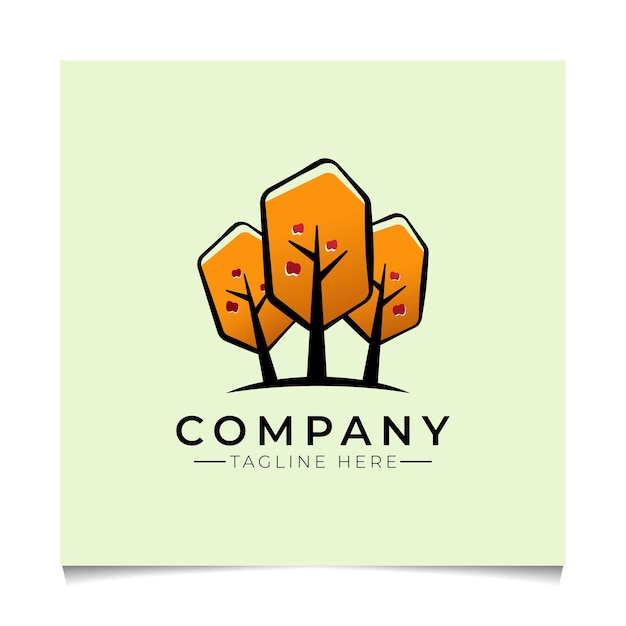 Vector plantilla de logotipo plano con tres árboles marrones