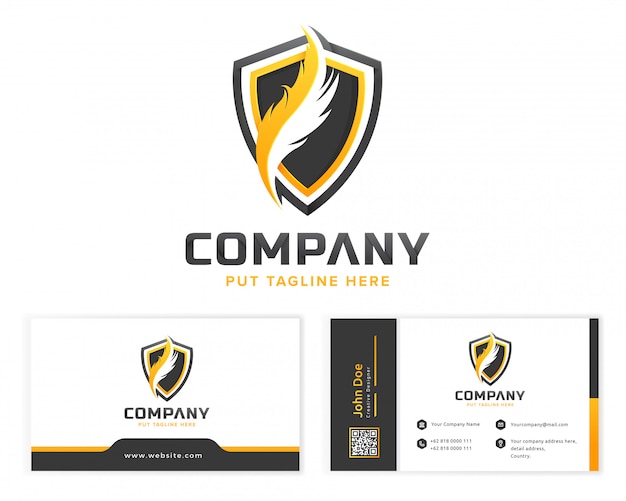 plantilla de logotipo de pluma para empresa con tarjeta de visita
