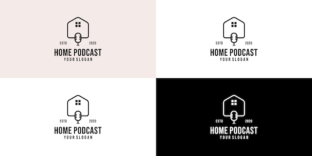 Plantilla de logotipo de podcast de bienes raíces. logotipo de comunicación en casa de podcast