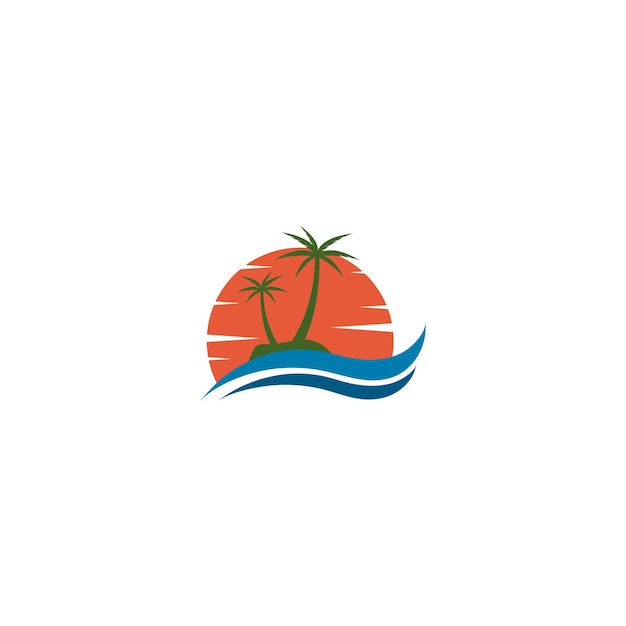 Plantilla de logotipo de puesta de sol con diseño de ilustración de icono de vector de árbol de coco 2