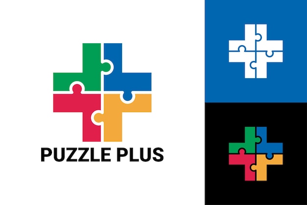 Plantilla de logotipo de puzzle plus vector premium