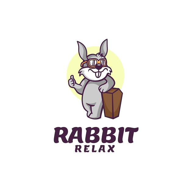 Plantilla de logotipo de rabbit relax mascot cartoon style.