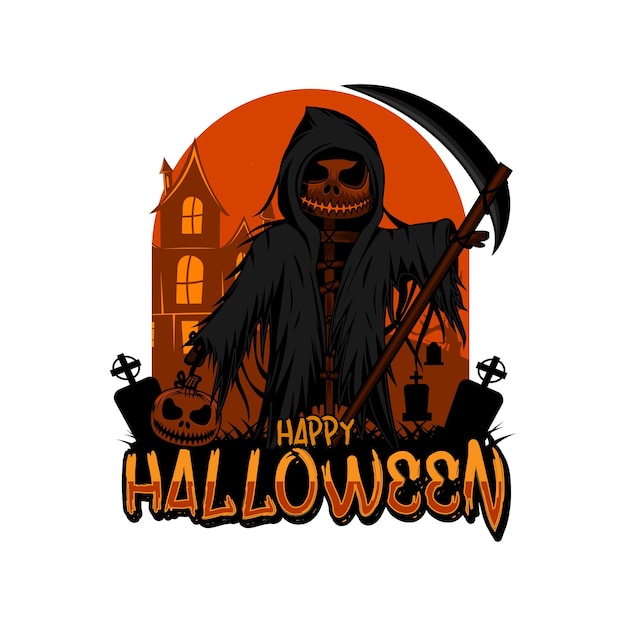 Plantilla de logotipo de reaper de calabaza de tema de halloween