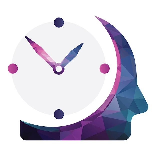 Plantilla de logotipo de reloj de cabeza humana Diseño de concepto de gestión de tiempo