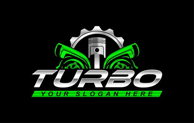 plantilla de logotipo de rendimiento turbo diésel emblema automotriz en fondo negro