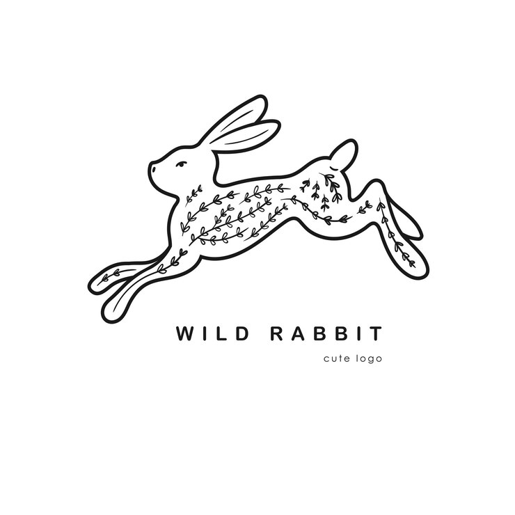 Vector plantilla de logotipo rústico con conejo y elementos florales ilustración de vector lindo conejo de pascua