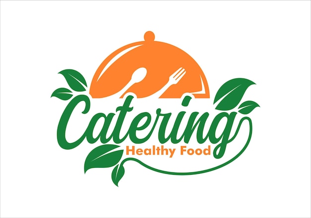 plantilla de logotipo de servicio de catering de alimentos saludables con caligrafía escrita a mano