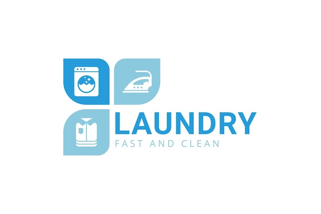 plantilla de logotipo de servicio de lavandería creativa icono de hierro de lavadora y ropa plegada