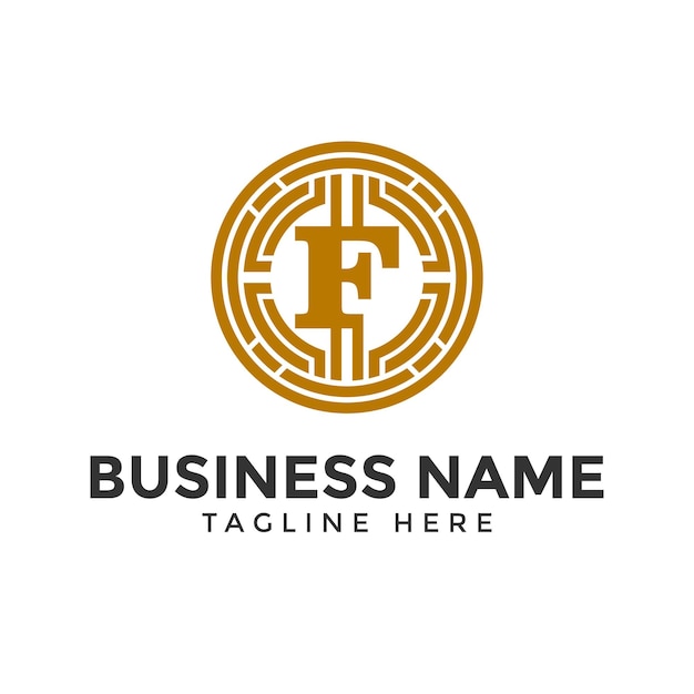 La plantilla del logotipo del servicio de monedas, la letra F, el icono del logotipo criptográfico, el vector, el dinero digital, las finanzas de Blockchain.