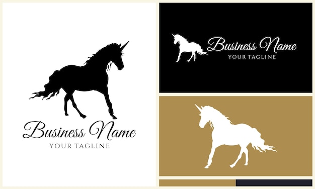 plantilla de logotipo silueta burro unicornio