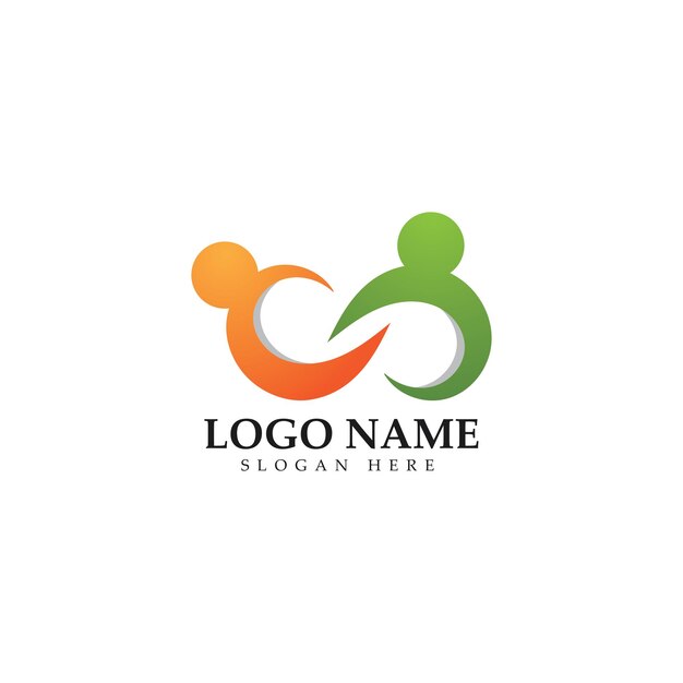 Vector plantilla de logotipo y símbolo de cuidado de personas infinitas