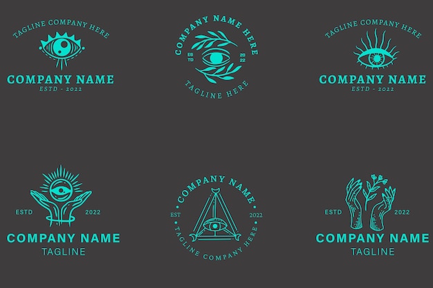 Plantilla Logotipo Símbolo Minimalista Azul Luz Mística Estilo Vintage Gris