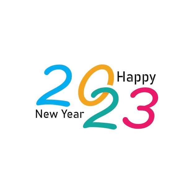 Plantilla de logotipo y símbolo de texto de feliz año nuevo 2023