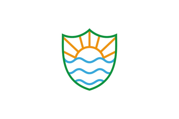 Plantilla de logotipo simple de escudo y ondas solares