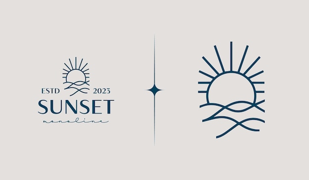 Plantilla de logotipo Sunset Wave Símbolo premium creativo universal Ilustración vectorial Plantilla de diseño minimalista creativo Símbolo para la identidad empresarial corporativa