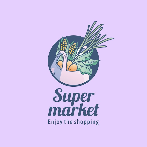 Plantilla de logotipo de supermercado con bolsa de compras