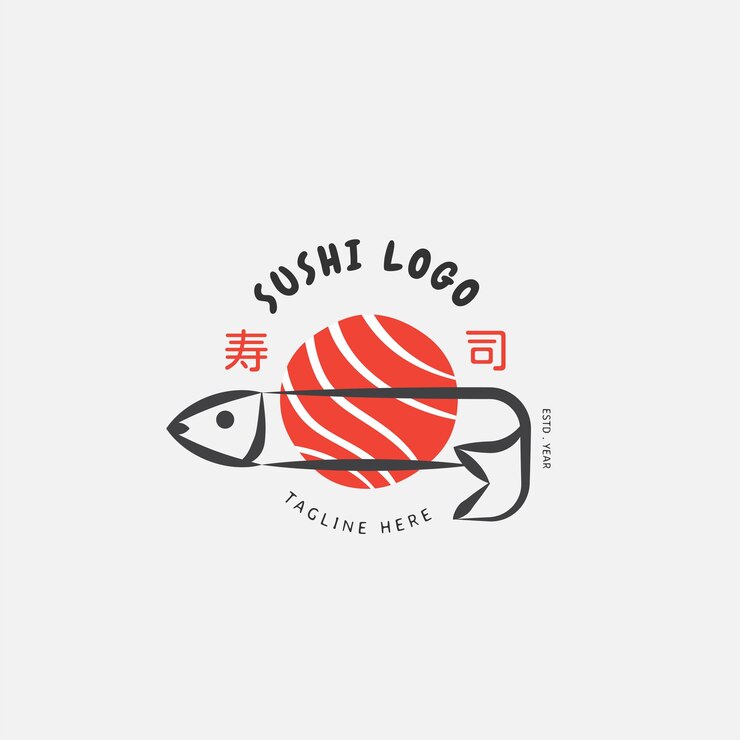Vector plantilla de logotipo de sushi cocina tradicional japonesa icono de comida sabrosa logotipo de vector de barra de sushi asiático