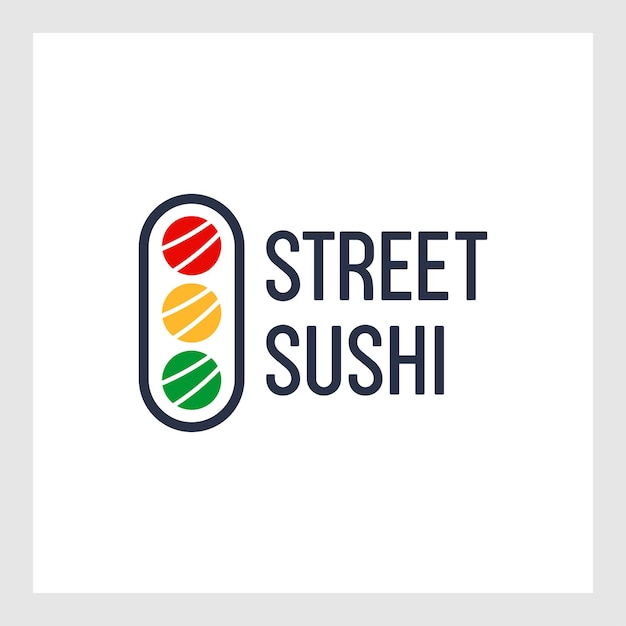 Plantilla de logotipo de sushi. Cocina tradicional japonesa, icono de comida sabrosa. traducción de texto japonés sushi