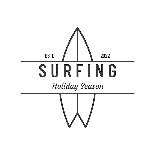 Plantilla de logotipo de tabla de surf vintagesurf en una playa de veranoPara negociosinsigniaetiqueta de vacacionesemblema