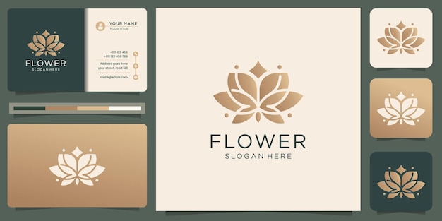 Plantilla de logotipo y tarjeta de visita de flor de belleza femenina