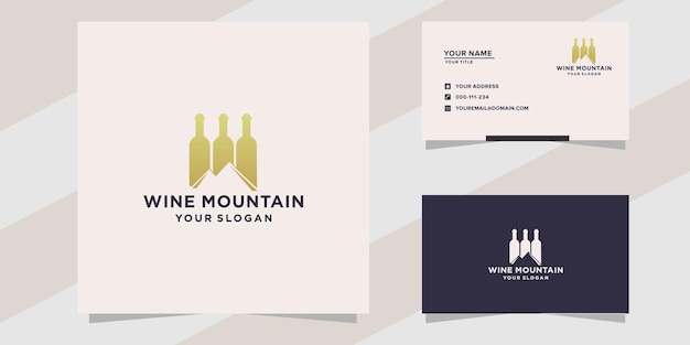 Vector plantilla de logotipo y tarjeta de visita de montaña de vino