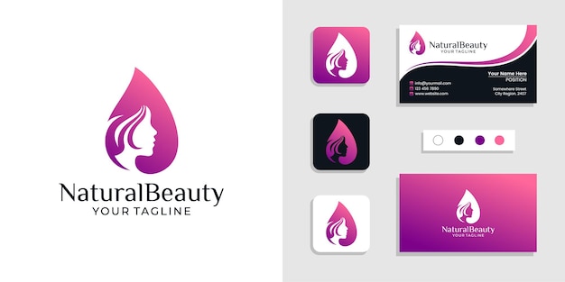 Plantilla de logotipo y tarjeta de visita de rostro de mujer de belleza natural