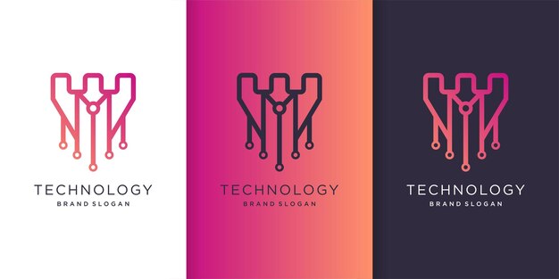 Plantilla de logotipo de tecnología abstracta con estilo único