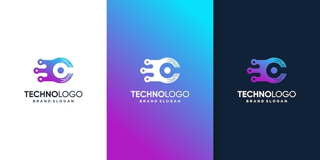 Plantilla de logotipo de tecnología abstracta con iniciales C Vector Premium