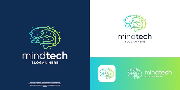 plantilla de logotipo de tecnología cerebral línea de circuito de conexión creativa punto vector de símbolo de tecnología