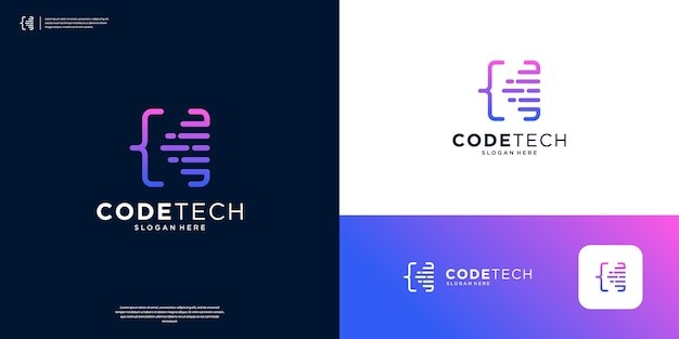 Plantilla de logotipo de tecnología de código Arte de línea programación codificación diseño de logotipo