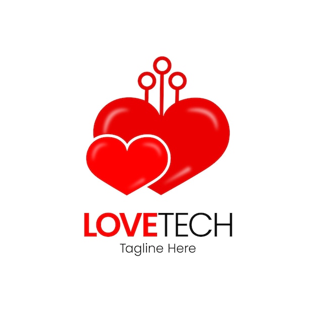 Vector plantilla de logotipo de tecnología de espacio negativo love tech