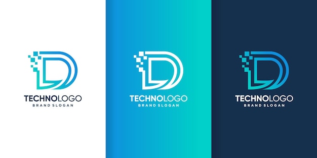 Plantilla de logotipo de tecnología con iniciales D para empresa Vector Premium