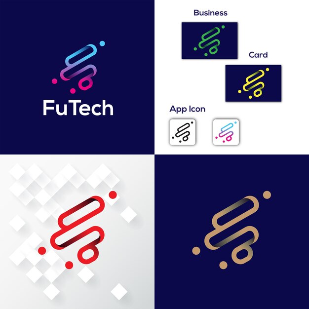 Vector plantilla de logotipo tecnológico de la letra f de gradiente