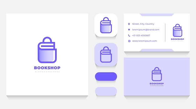 Plantilla de logotipo de tienda de libros y tarjeta de visita