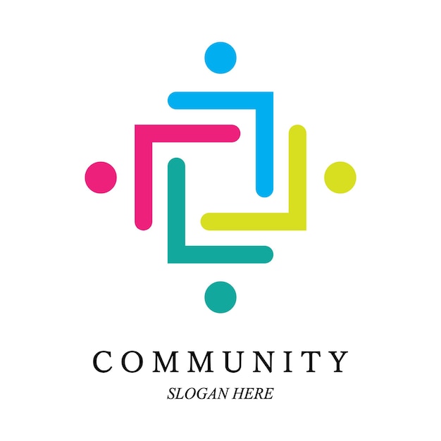 Plantilla de logotipo de trabajo en equipo Concepto de ilustración de vector de unidad de amistad comunitaria