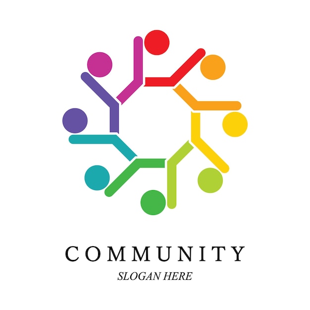 Plantilla de logotipo de trabajo en equipo concepto de ilustración de vector de unidad de amistad comunitaria