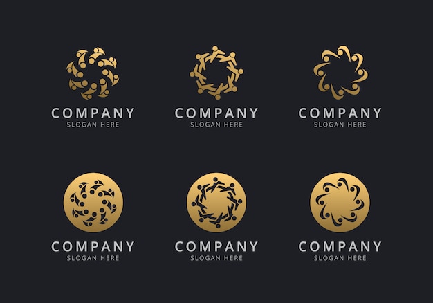 Plantilla de logotipo de trabajo en equipo con estilo dorado