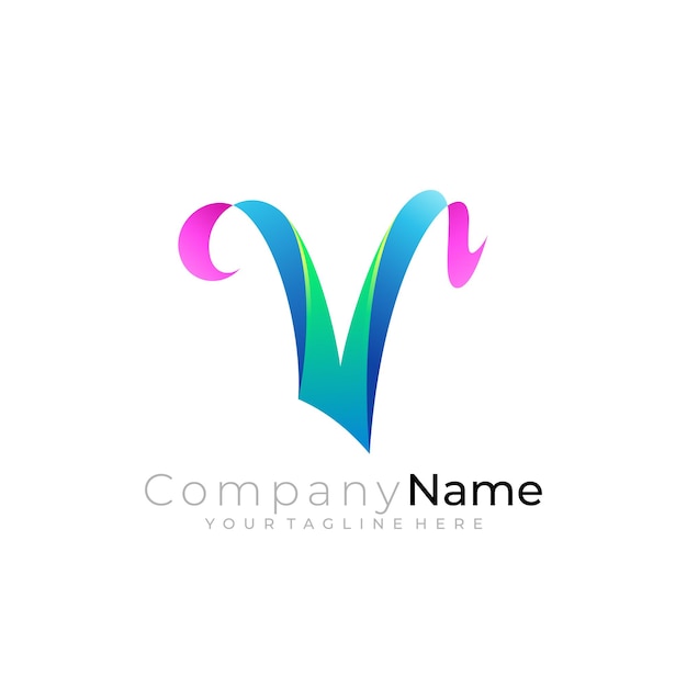 Plantilla de logotipo V Icono de letra V con diseño colorido