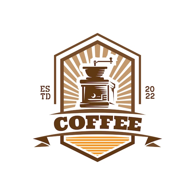 Plantilla de logotipo de vector de cafetería con icono de molinillo