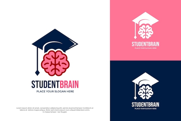 Plantilla de logotipo de vector de cerebro de estudiante Este logotipo utiliza símbolo de sombrero Adecuado para la educación