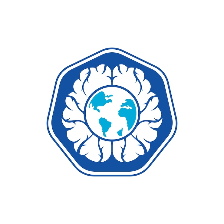 Vector plantilla de logotipo de vector de cerebro mundial diseño de símbolo de logotipo de mundo inteligente
