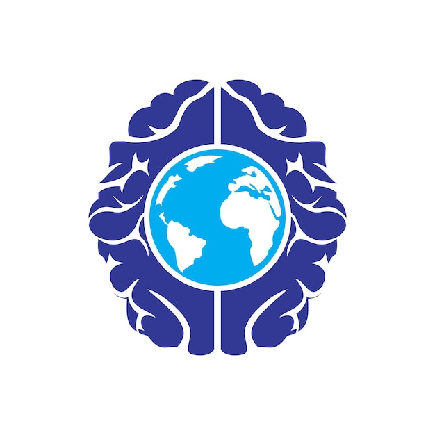 Plantilla de logotipo de vector de cerebro mundial. Diseño de símbolo de logotipo de mundo inteligente.