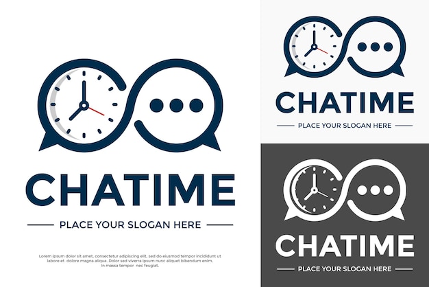 Vector plantilla de logotipo de vector de chat de tiempo este diseño utiliza el símbolo de reloj adecuado para la duración de la discusión