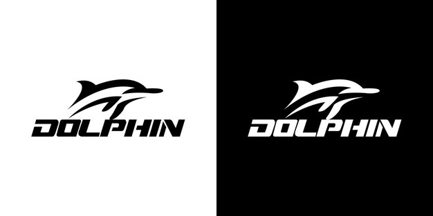 Plantilla de logotipo de vector de color blanco y negro de Dolphin Line Art