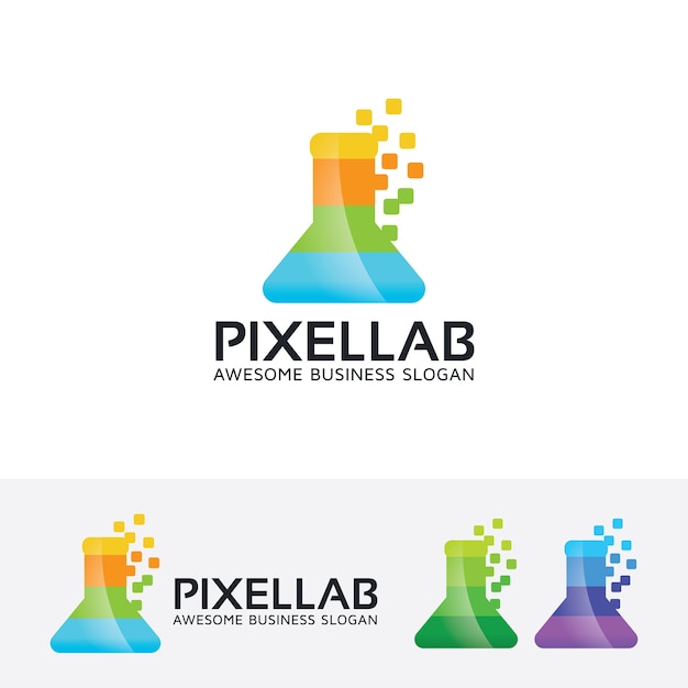 Plantilla de logotipo de vector de color de laboratorio de pixel