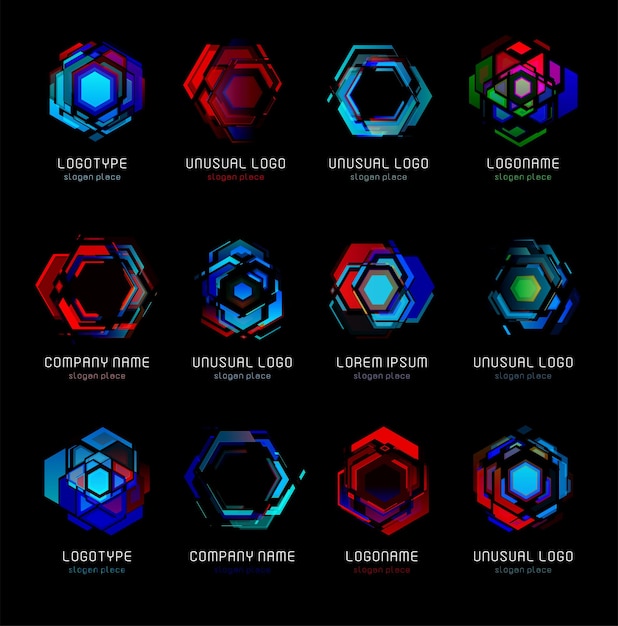 Plantilla de logotipo de vector colorido abstracto de reactor futurista logotipos de efecto de diseño digital de tecnologías innovadoras en fondo negro