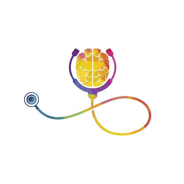 Plantilla de logotipo de vector de cuidado cerebral estetoscopio y diseño de logotipo de icono de cerebro humano