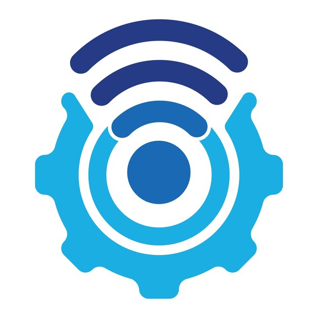 plantilla del logotipo del vector de engranajes wifi mecánico y símbolo de señal