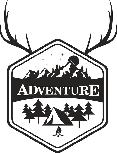 Plantilla de logotipo de vector de insignia de camping de aventura de montaña